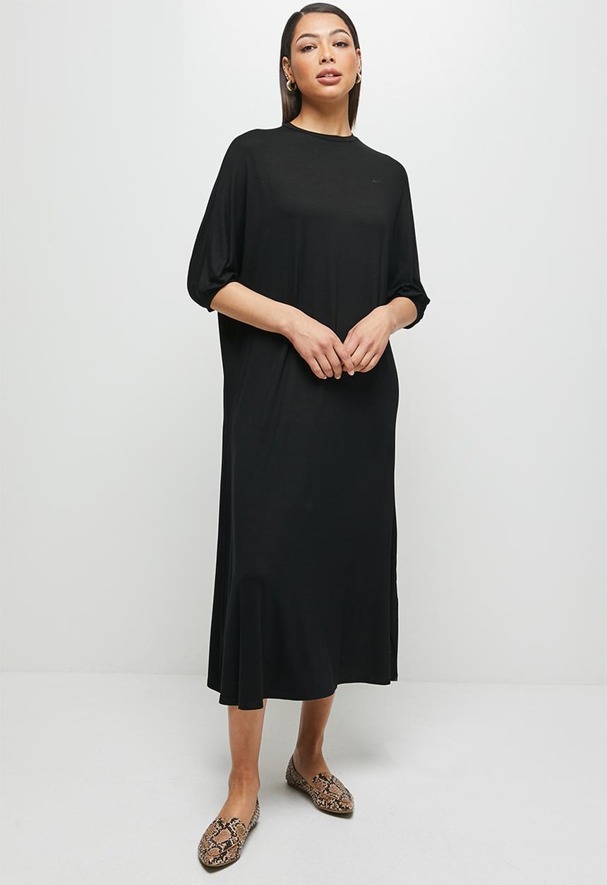 edit - Conscious elbow sleeve swing midi - black