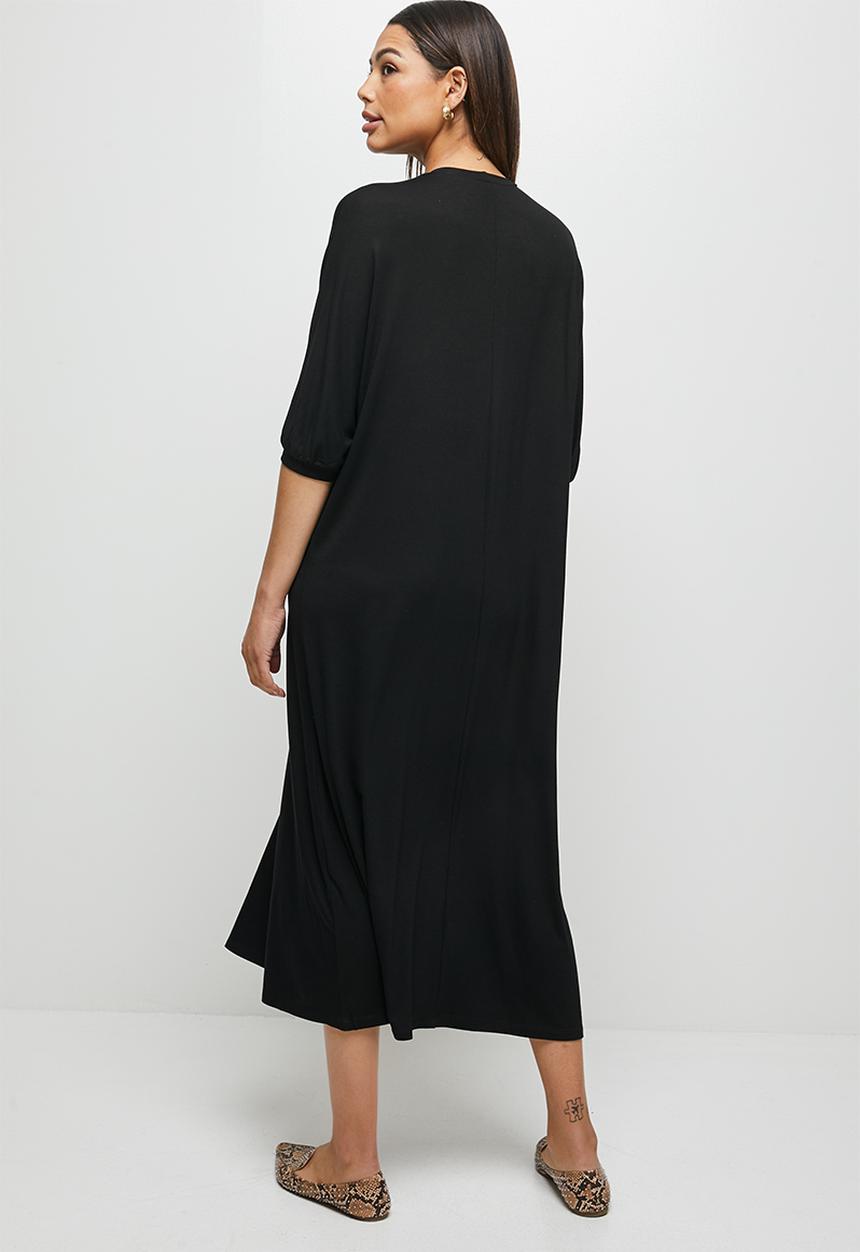 edit - Conscious elbow sleeve swing midi - black