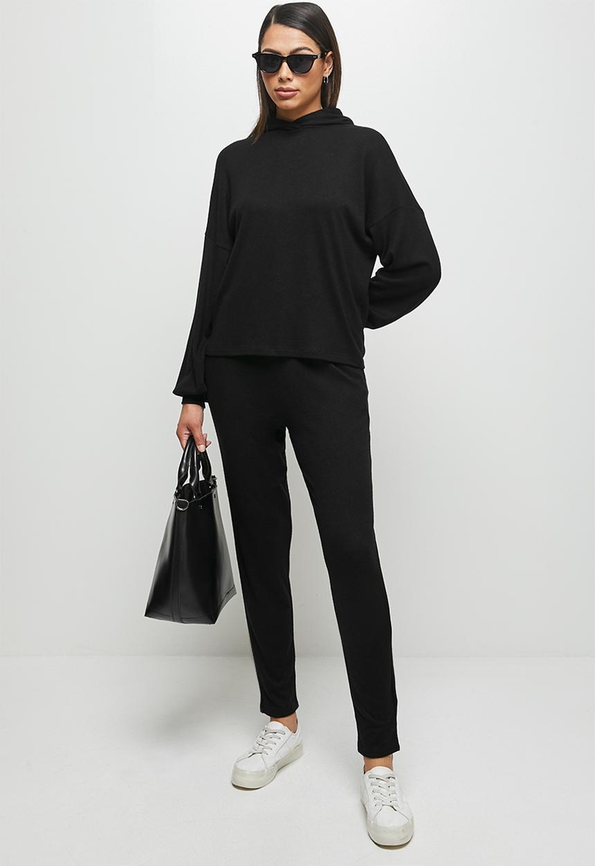 edit - Long sleeve oversized hooded top - black