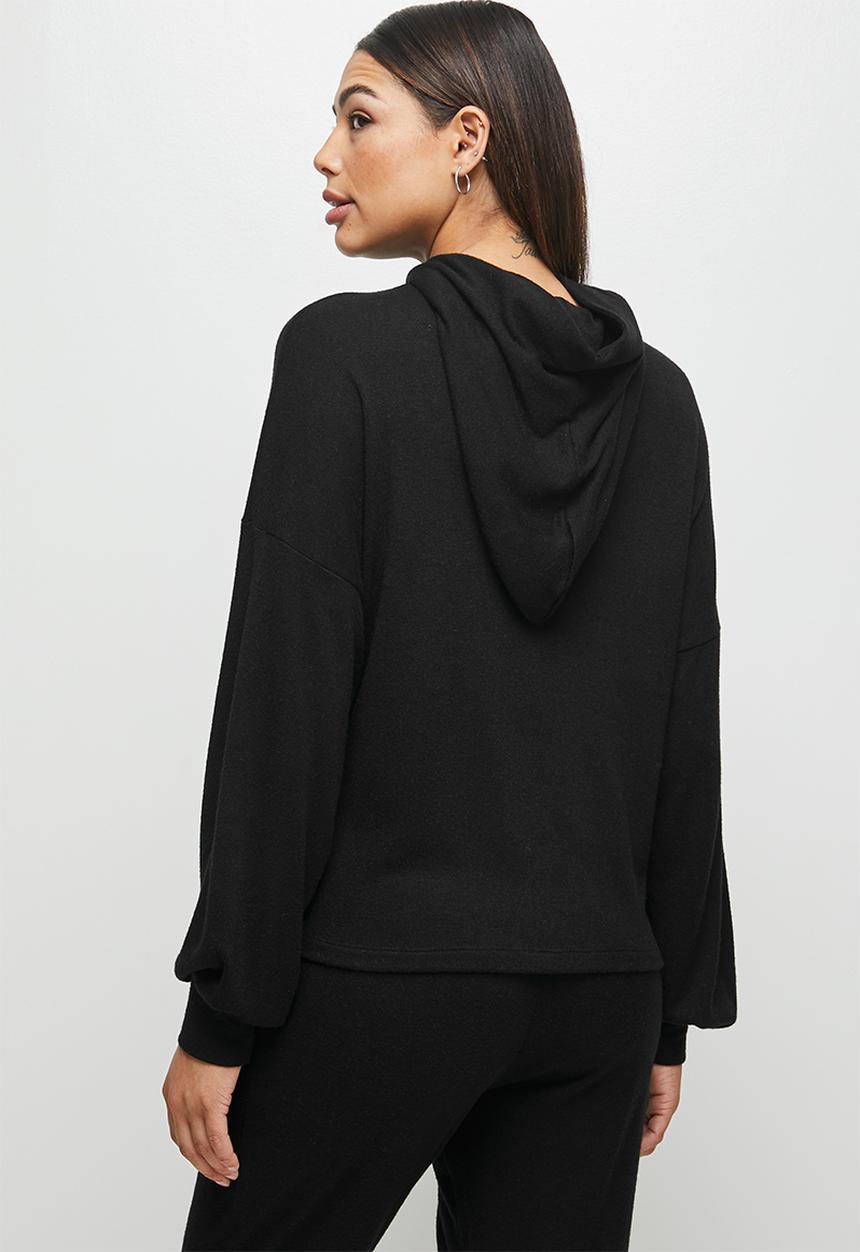edit - Long sleeve oversized hooded top - black