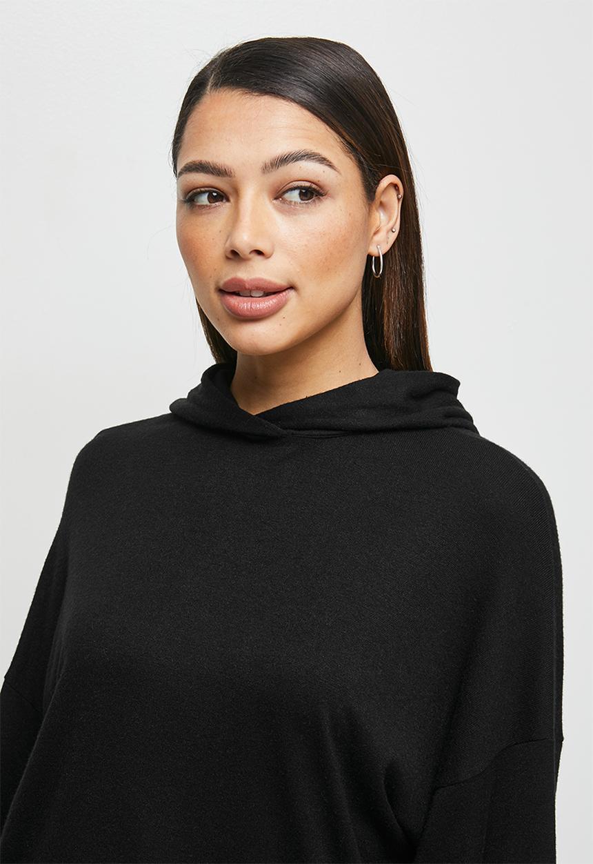 edit - Long sleeve oversized hooded top - black