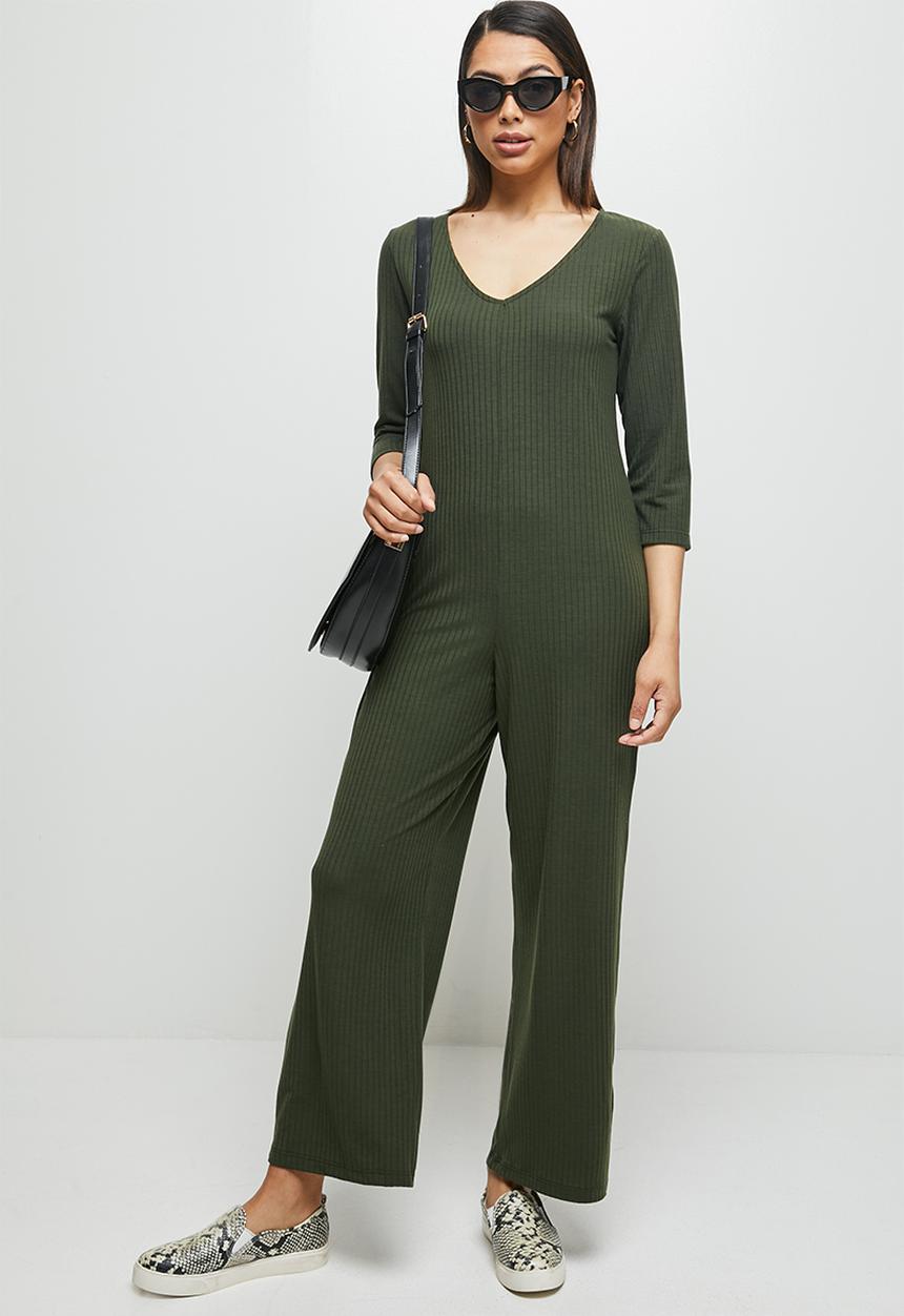 edit - Loose fit ribbed jumpsuit - khaki