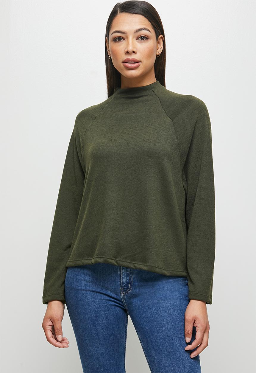 edit - Soft texture raglan top - khaki