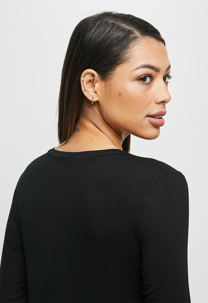 edit - Conscious ballet sleeve scoop neck slit midi - black