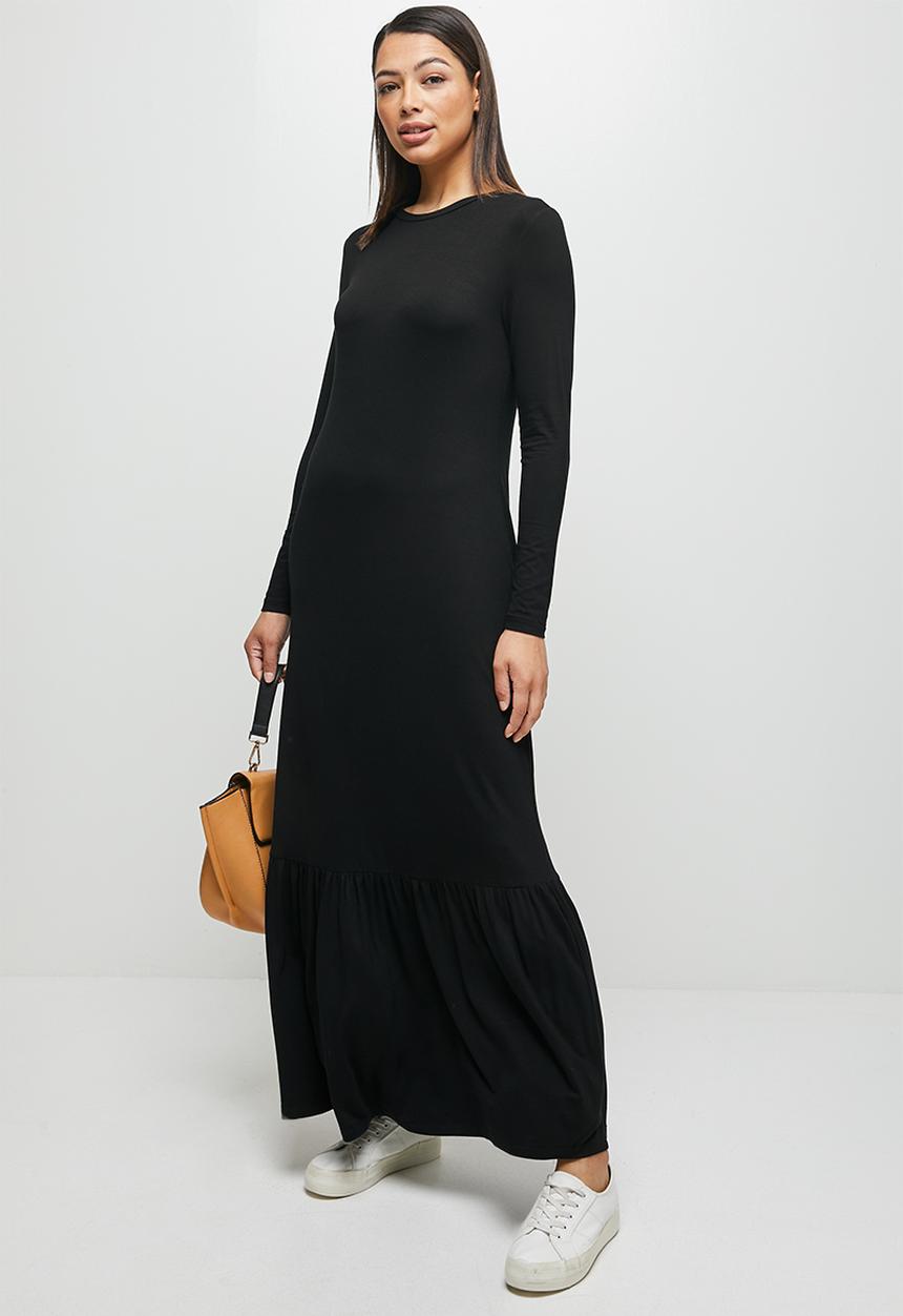 edit - Conscious ballet sleeve scoop neck slit midi - black