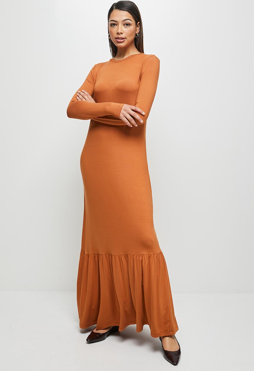edit - Conscious ballet sleeve scoop neck slit midi - terracotta