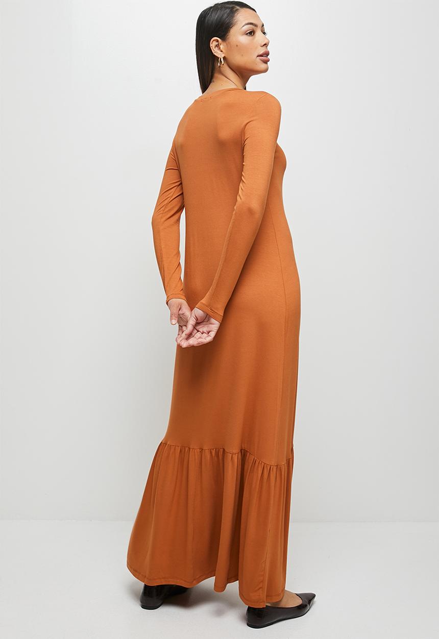 edit - Conscious ballet sleeve scoop neck slit midi - terracotta