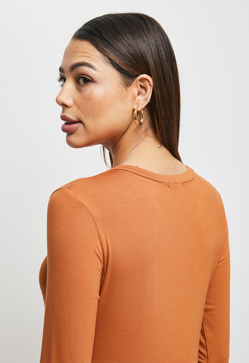 edit - Conscious ballet sleeve scoop neck slit midi - terracotta