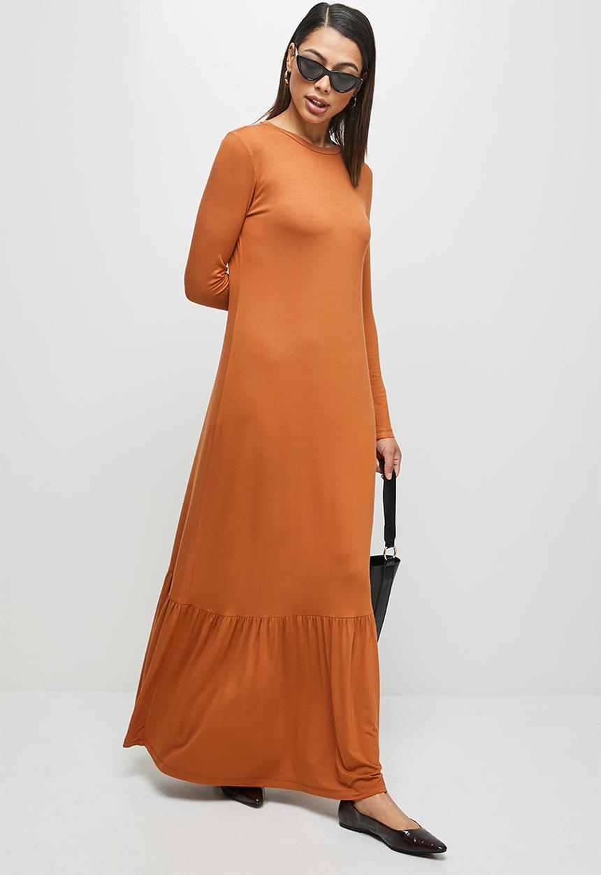 edit - Conscious ballet sleeve scoop neck slit midi - terracotta