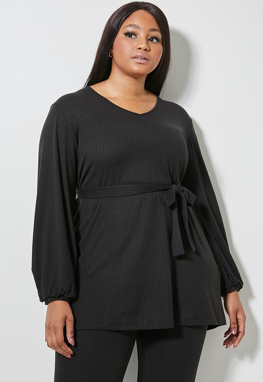 Superbalist - Rib v-neck balloon sleeve tee - black