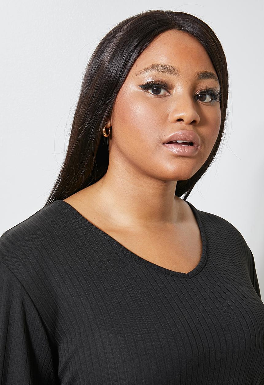 Superbalist - Rib v-neck balloon sleeve tee - black