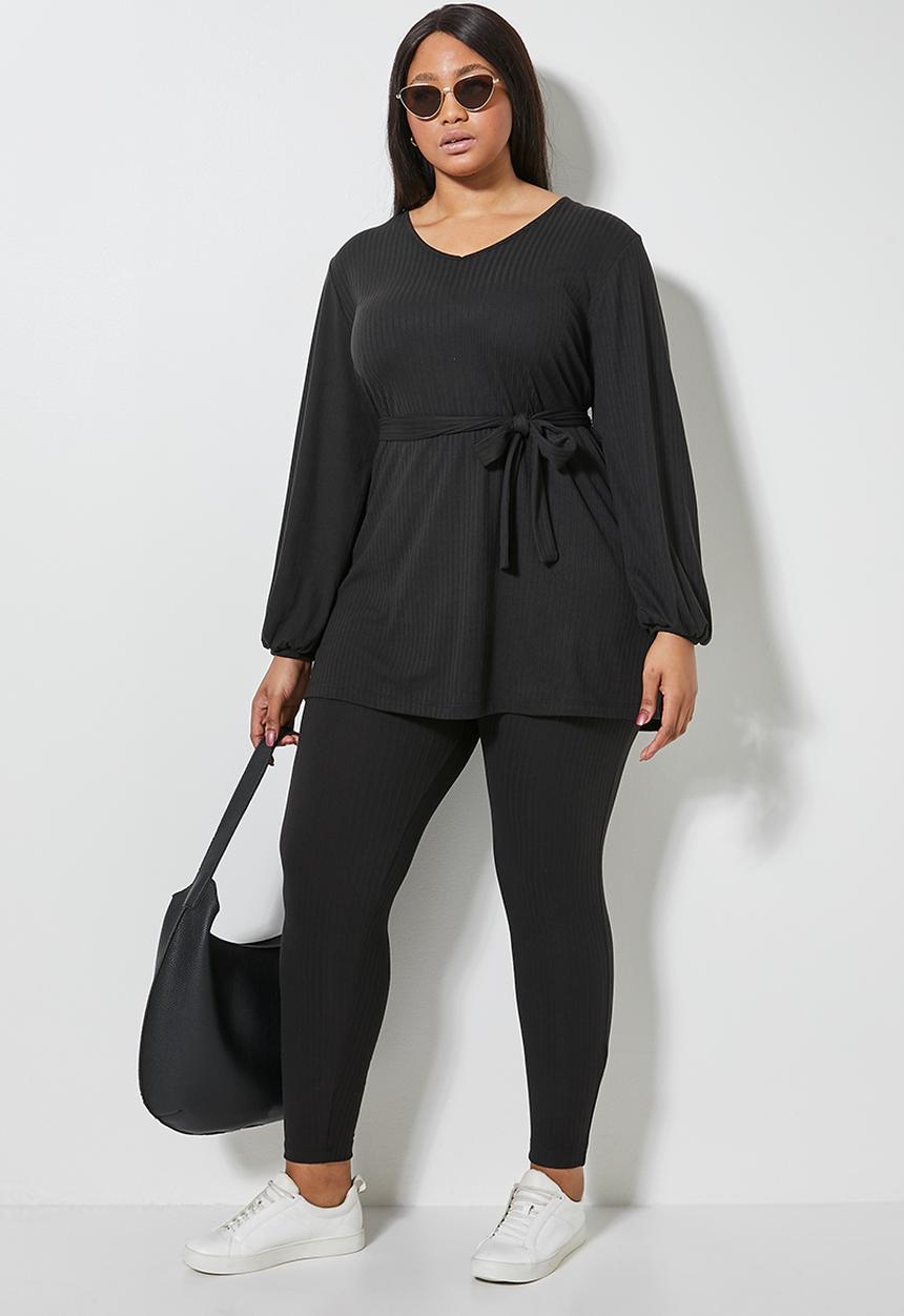 Superbalist - Rib v-neck balloon sleeve tee - black
