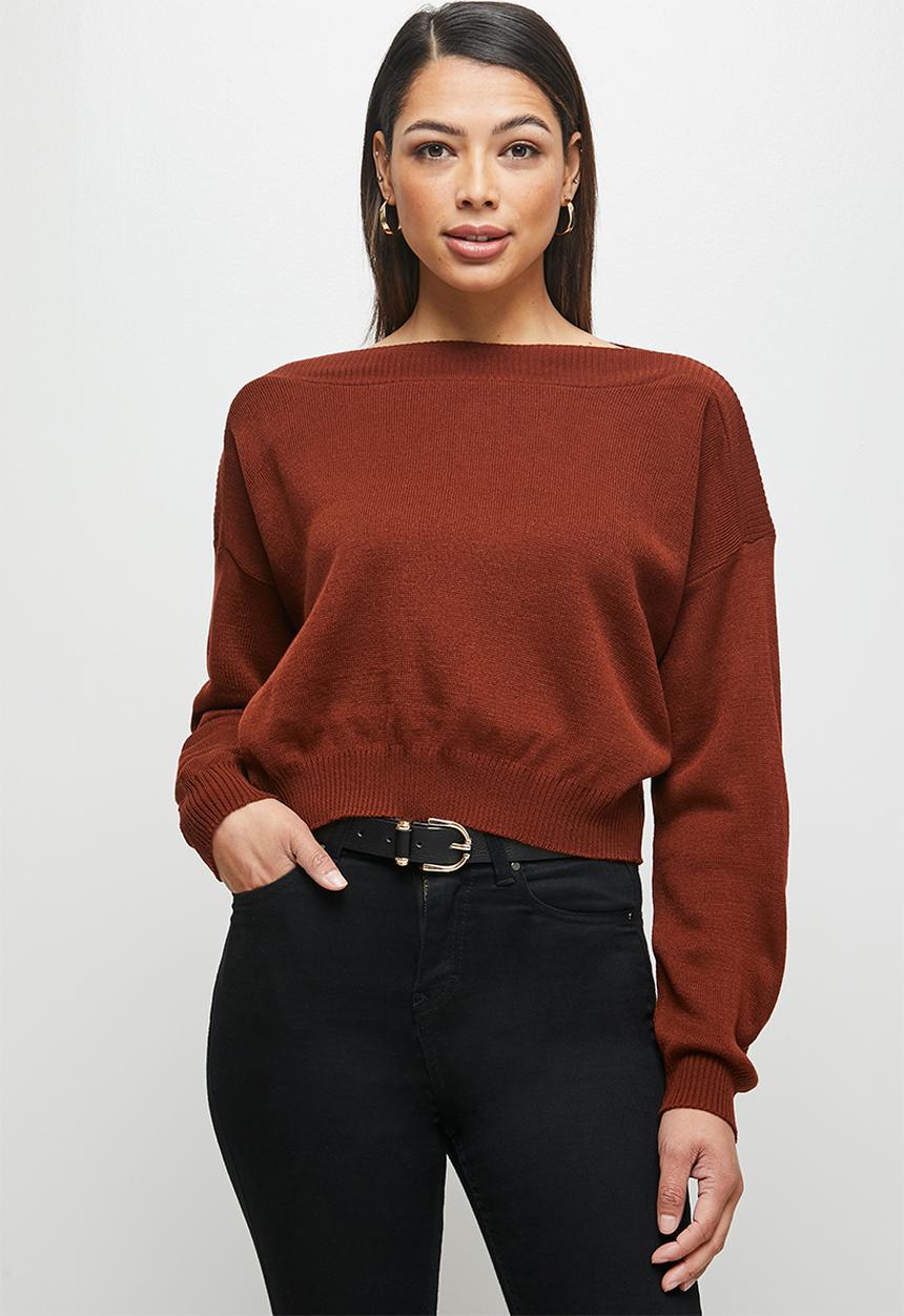 edit - Slash neck jumper - tobacco