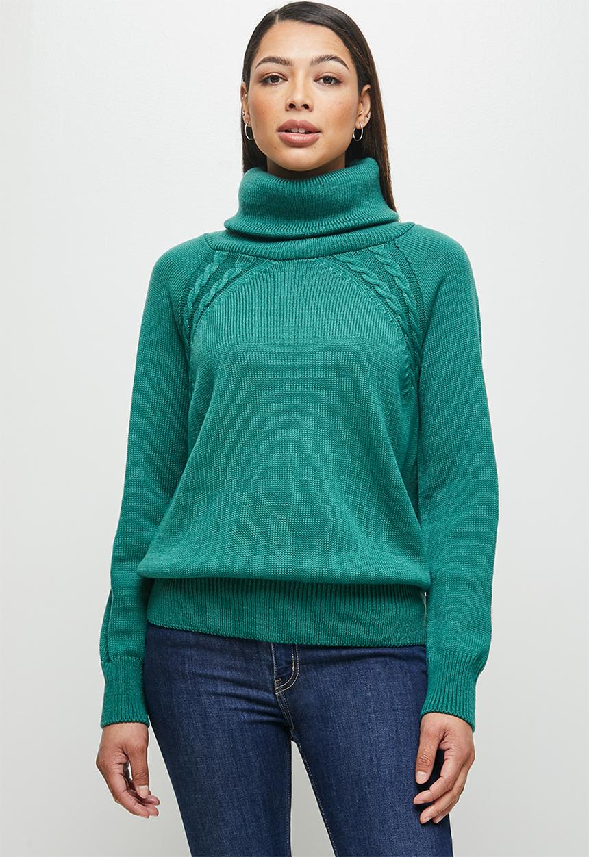 edit - Cabled raglan slouchy jumper - sea green