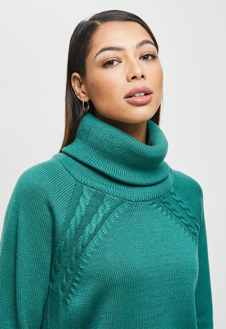edit - Cabled raglan slouchy jumper - sea green