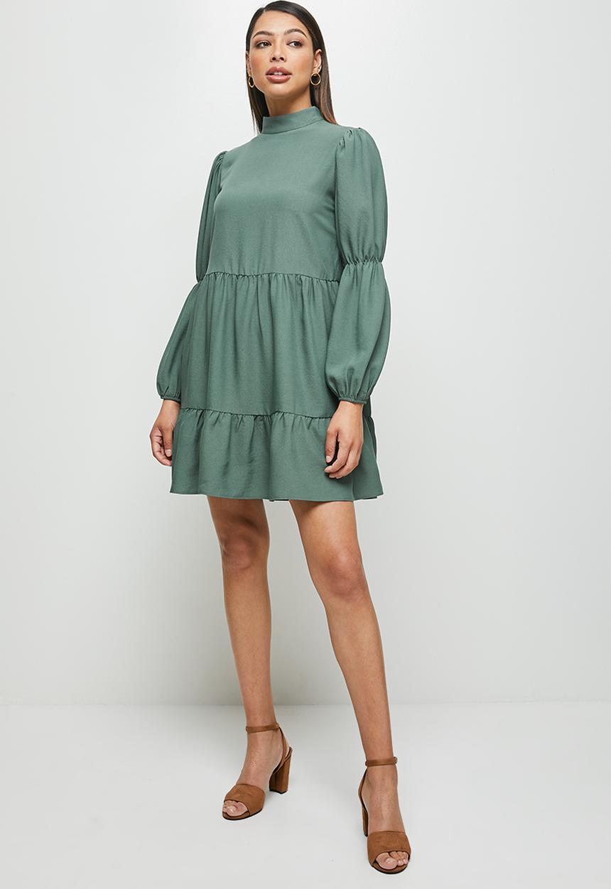 MILLA - Tiered turtle mini dress - sage 
