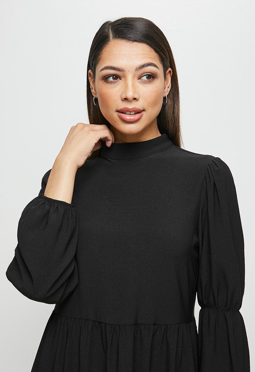 MILLA - Tiered turtle mini dress - black 