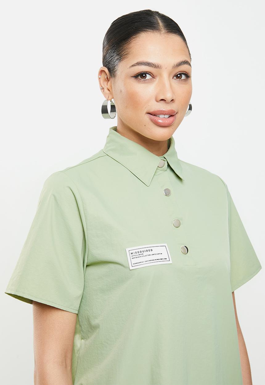 Missguided - Badge oversized shirt dress short sleeve nylon - mint