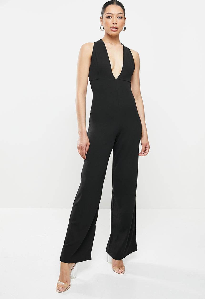 Missguided - X back wide leg scuba crepe jumpsuit - black