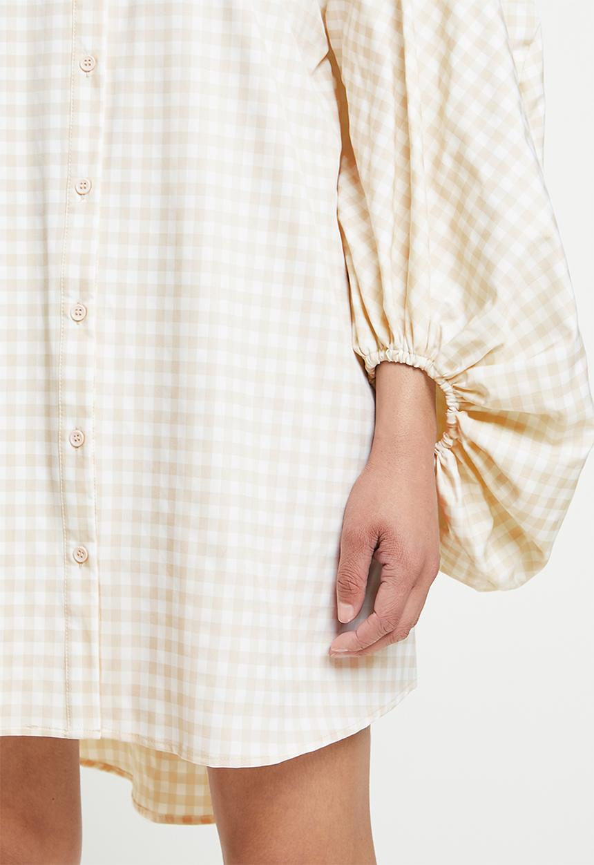 Missguided - Puffball sleeve oversized shirt dress check - stone