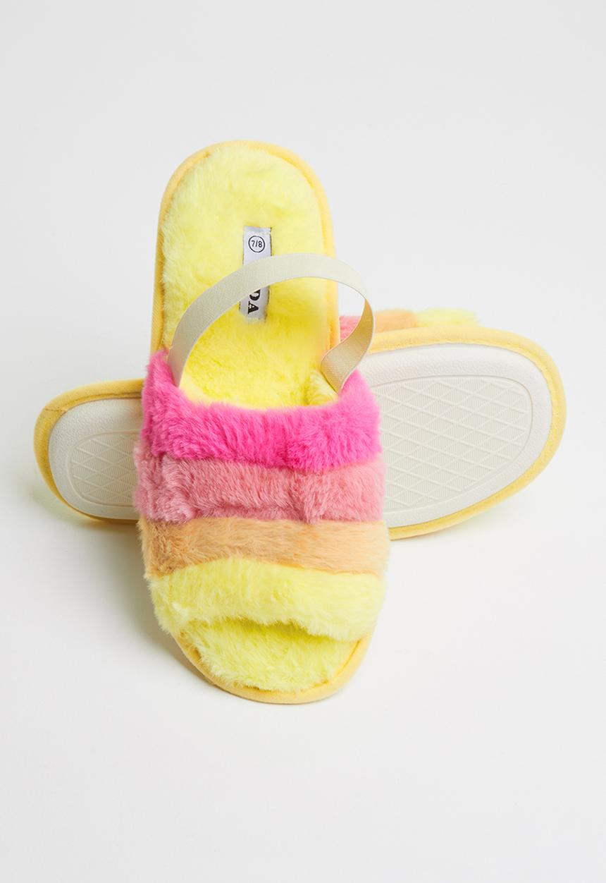 Jada - Rainbow fluffy slipper - yellow & pink