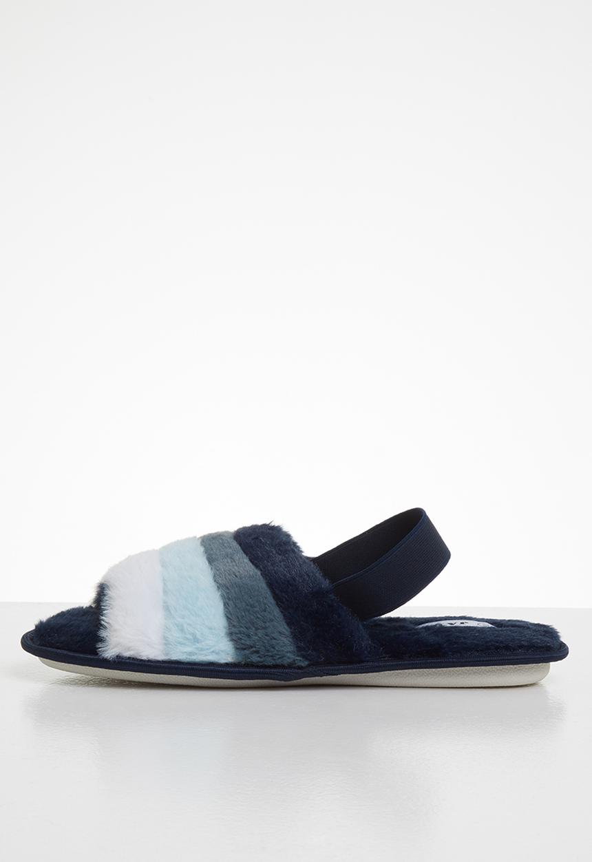 Jada - Rainbow fluffy slipper - navy & blue 