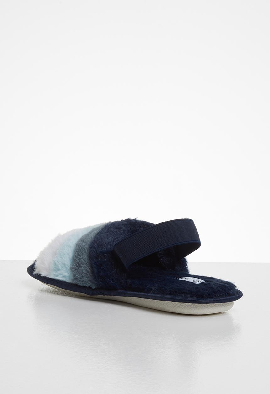 Jada - Rainbow fluffy slipper - navy & blue 