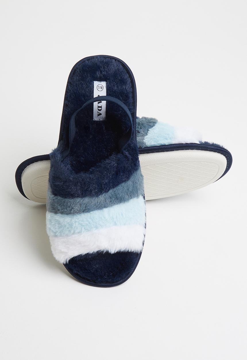 Jada - Rainbow fluffy slipper - navy & blue 