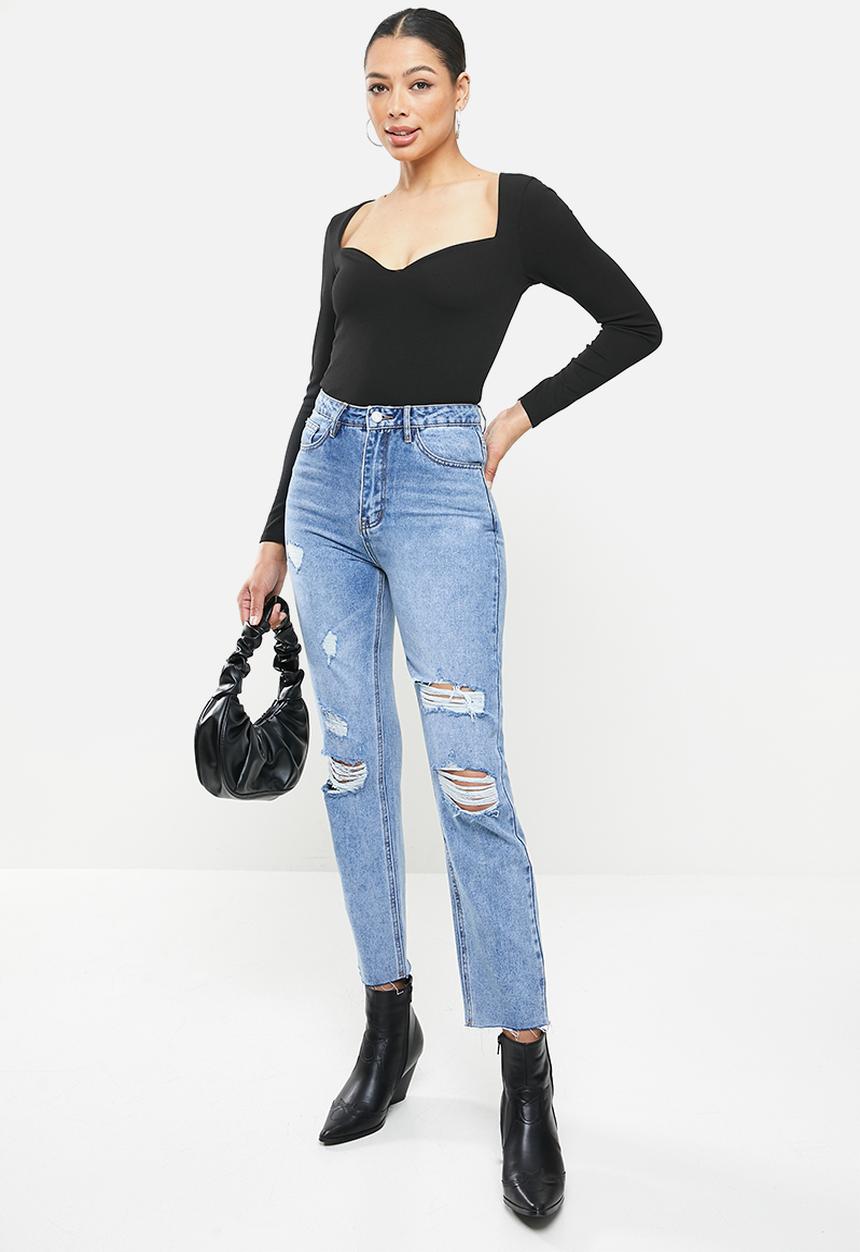 Missguided - Crepe sweetheart neck longsleeve bodysuit - black