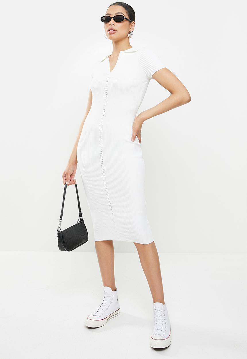 Missguided - Ribbed collar midi dress - cream