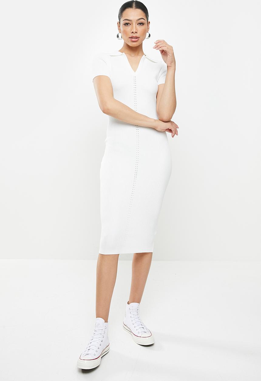 Missguided - Ribbed collar midi dress - cream