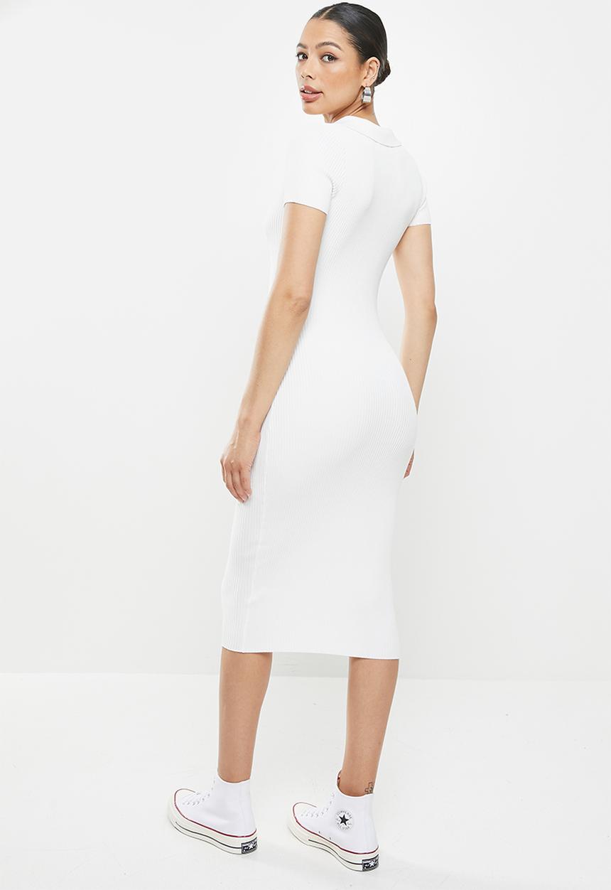 Missguided - Ribbed collar midi dress - cream