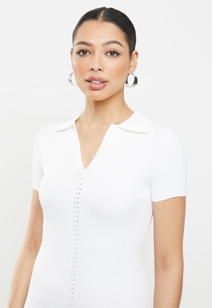 Missguided - Ribbed collar midi dress - cream