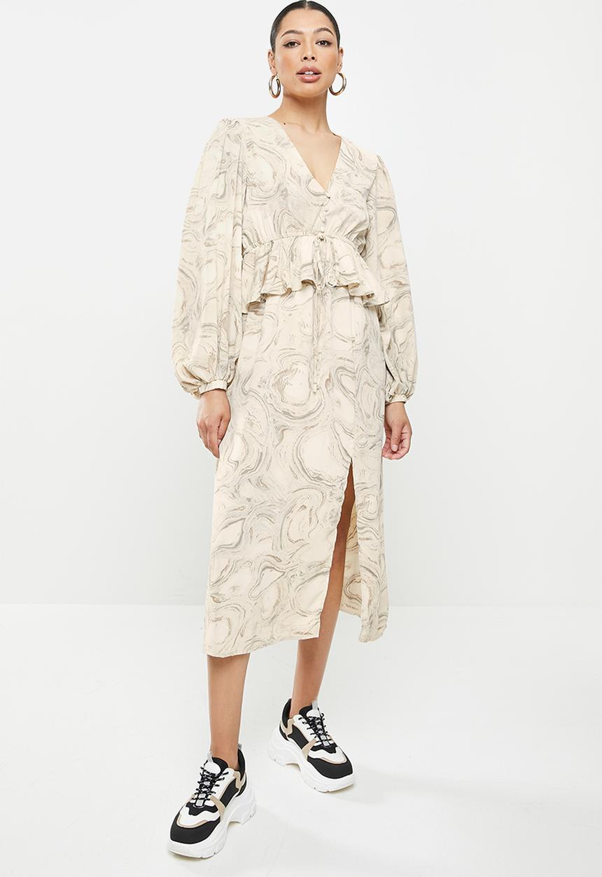 Missguided - V neck frill waist midi dress smoke - grey
