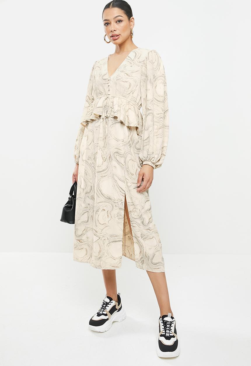 Missguided - V neck frill waist midi dress smoke - grey