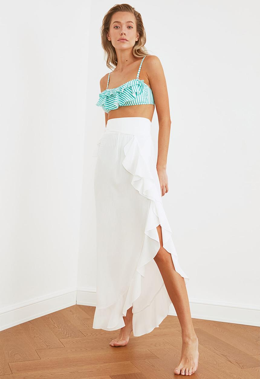 Trendyol - Ecru flywheel detailed skirt - white