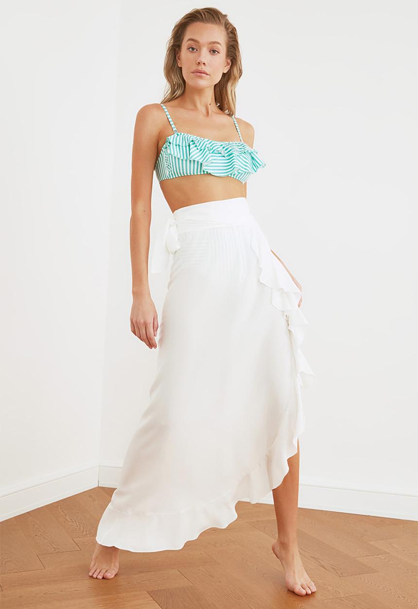 Trendyol - Ecru flywheel detailed skirt - white