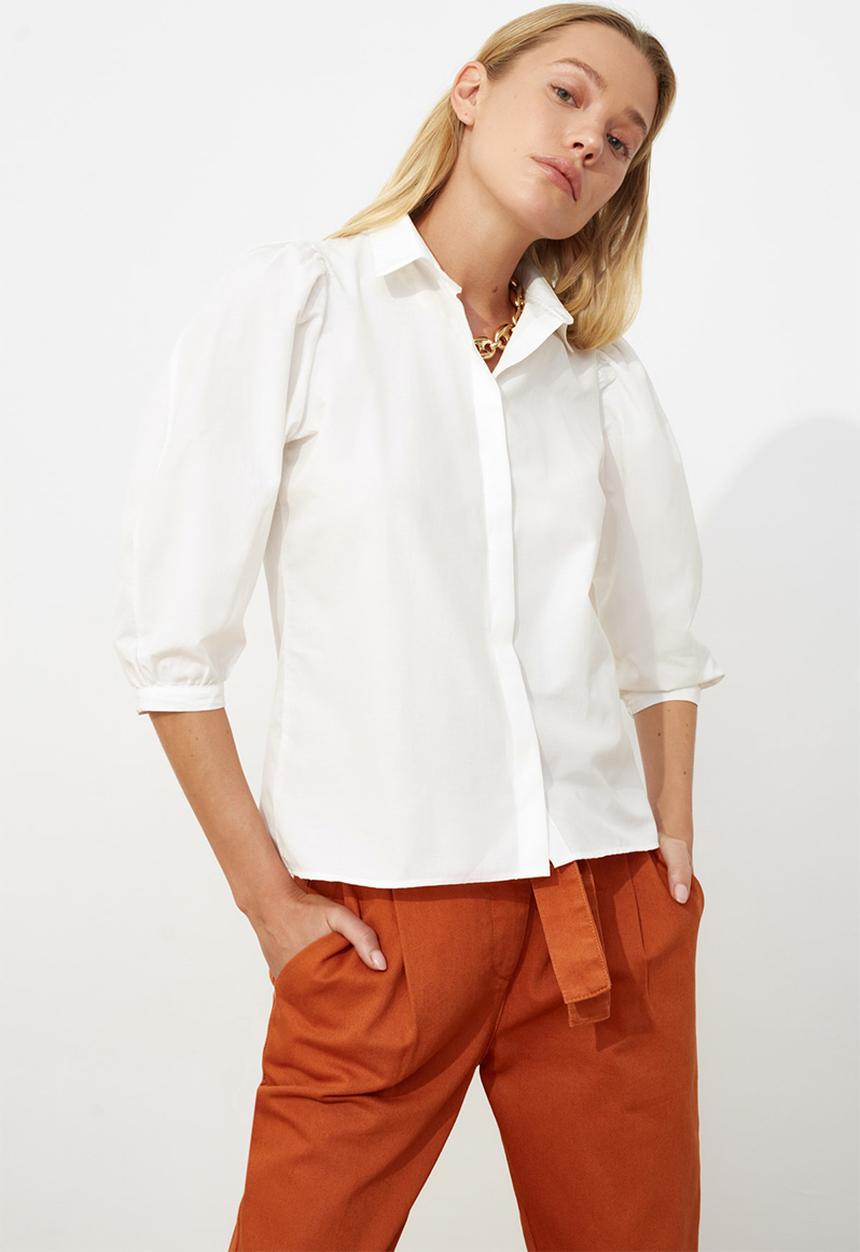 Trendyol - Shoulder gathered shirt - white