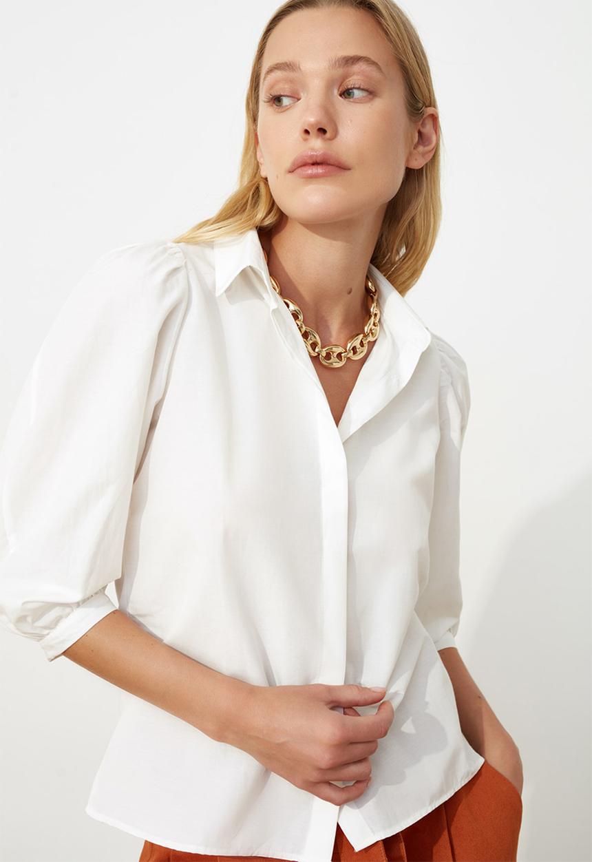 Trendyol - Shoulder gathered shirt - white