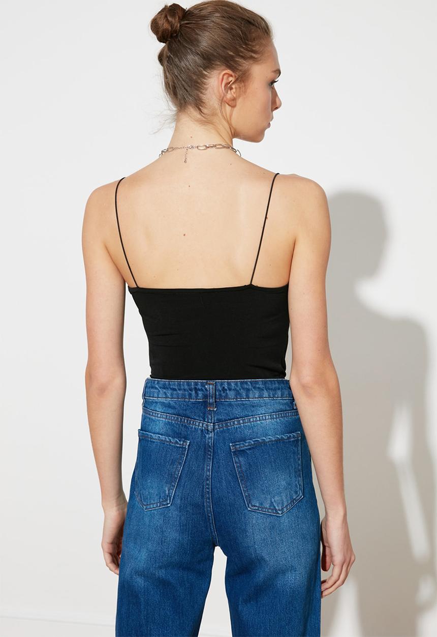 Trendyol - Cowl collar snap fastener knitted body - black