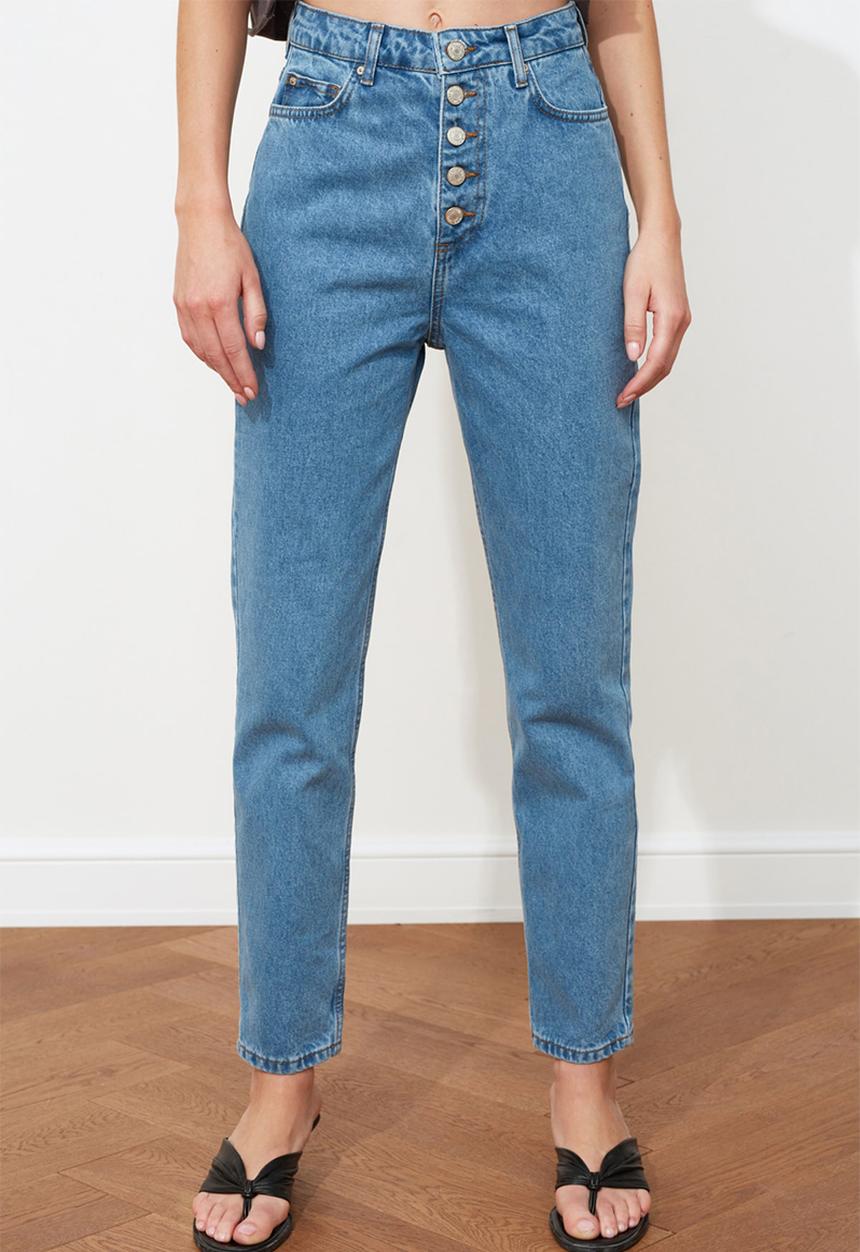 Trendyol - Front buttoned high waist mom jeans - blue