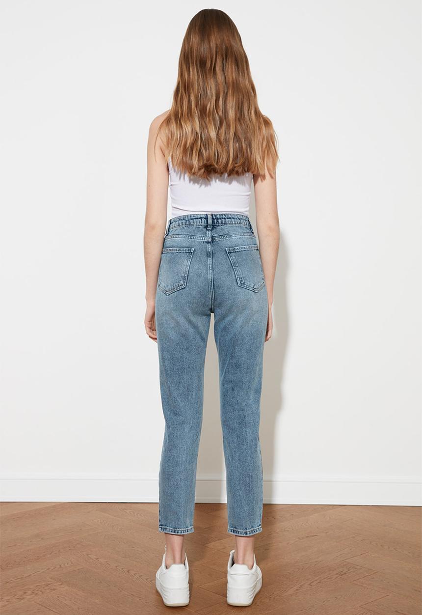 Trendyol - Ripped detailed high waist mom jeans - blue