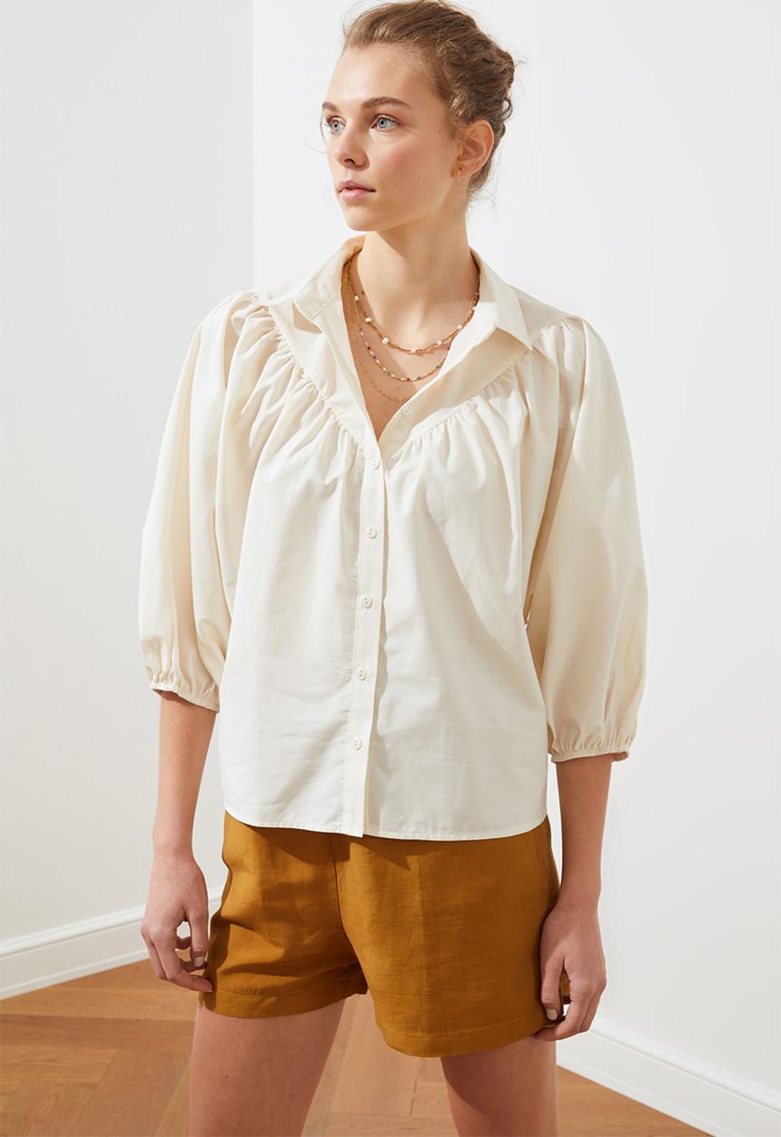 Trendyol - Beyaz balloon sleeves shirt - white