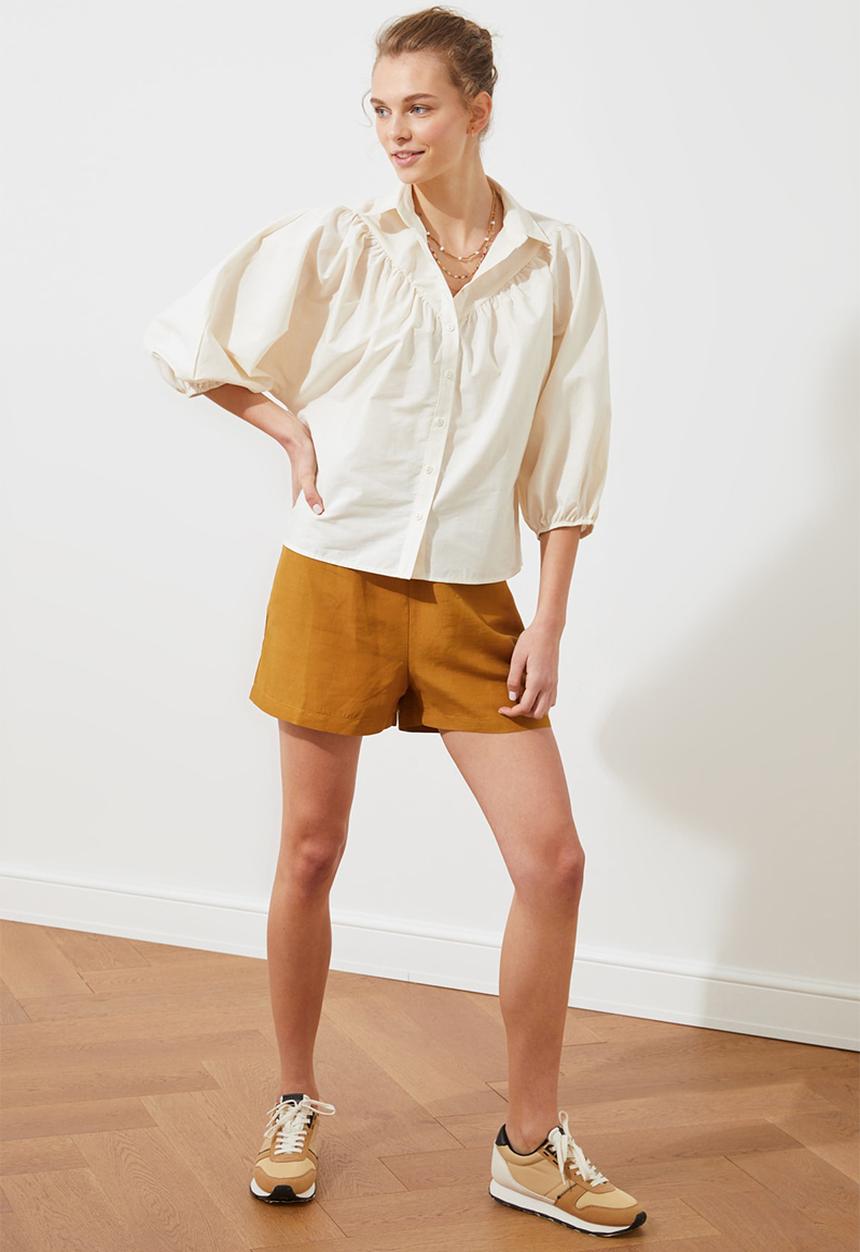 Trendyol - Beyaz balloon sleeves shirt - white