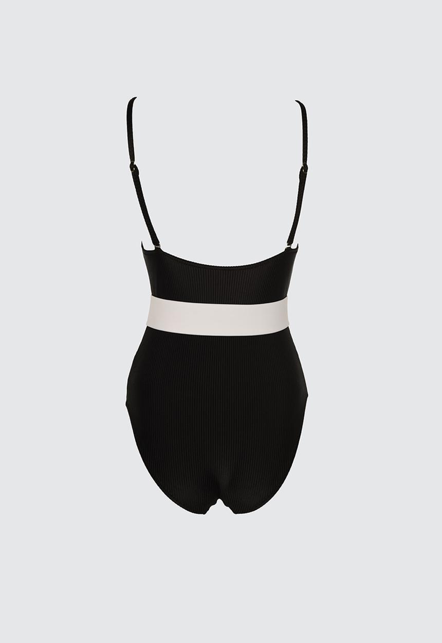 Trendyol - Textured belt detailed swimsuit - black