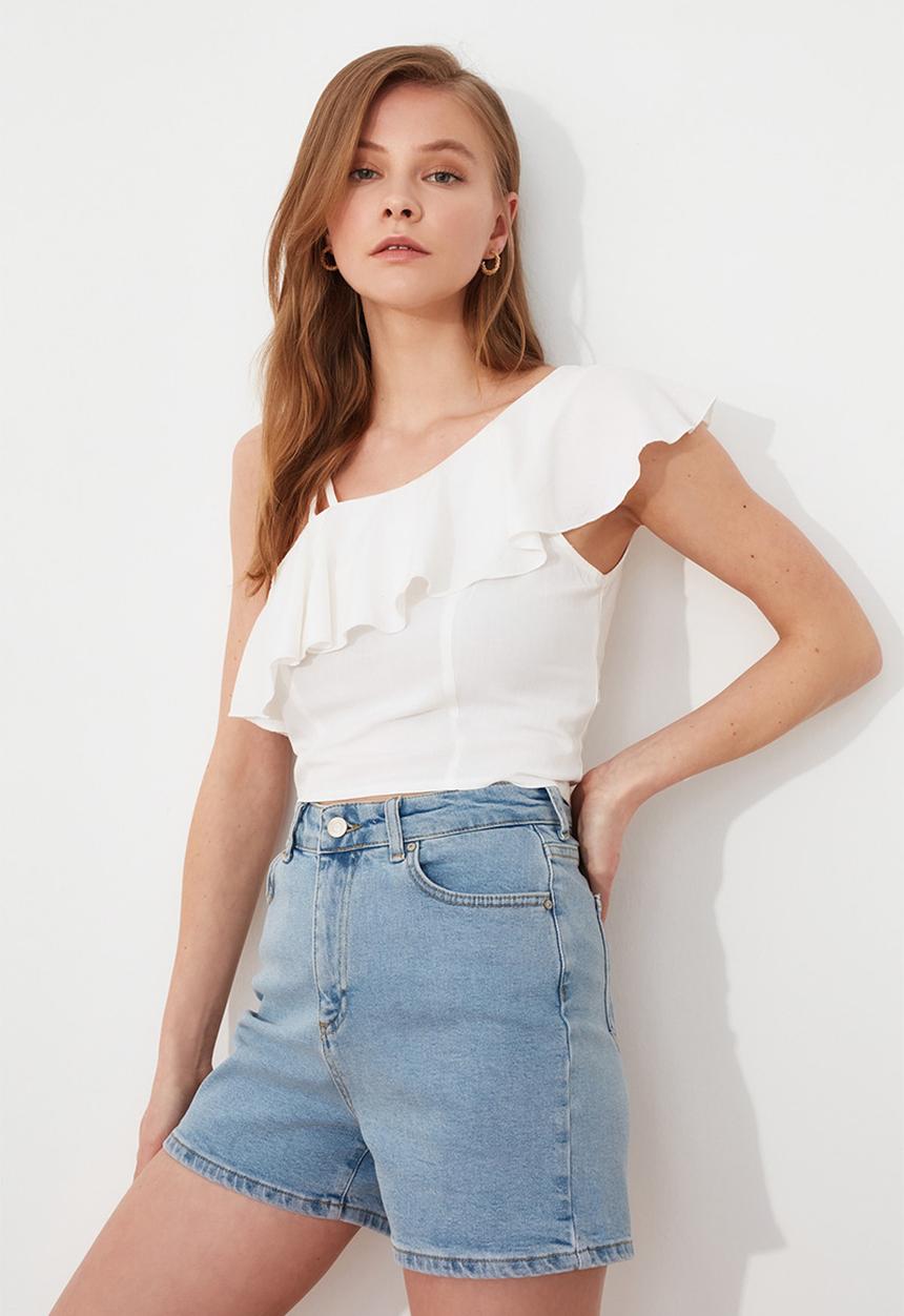 Trendyol - Mom denim shorts - blue