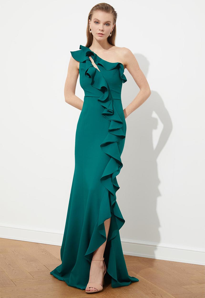 Trendyol - Ruffle detailed evening dress - emerald green