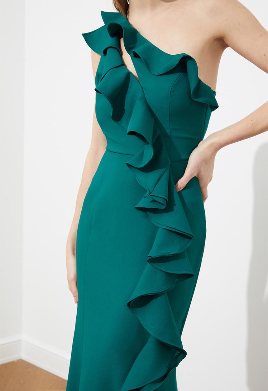 Trendyol - Ruffle detailed evening dress - emerald green