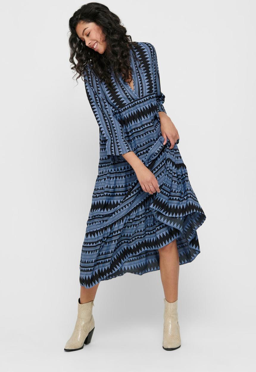 ONLY - Naya athena 3/4 long dress wvn - blue & black