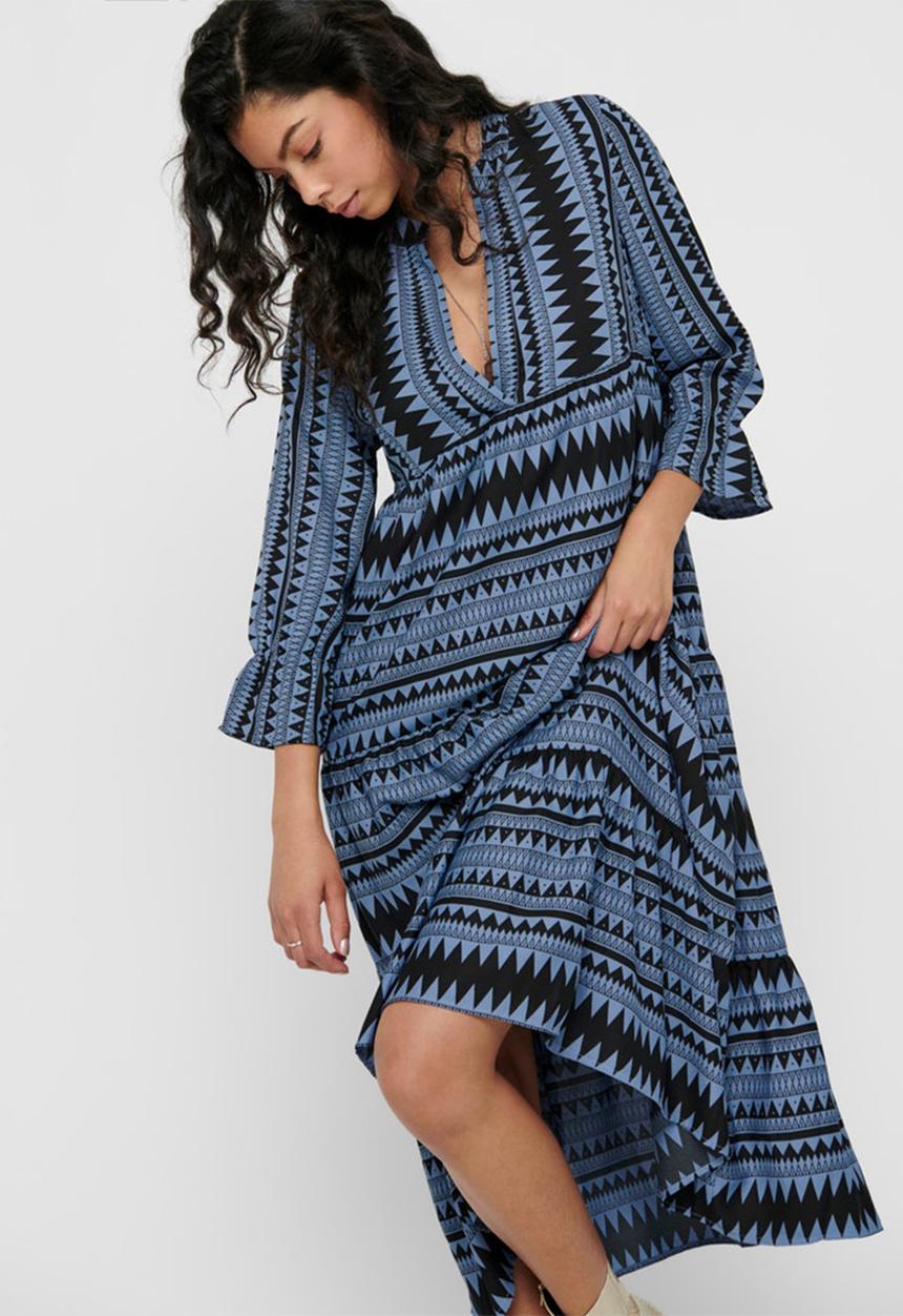ONLY - Naya athena 3/4 long dress wvn - blue & black